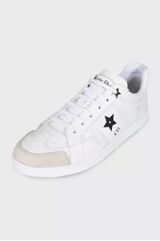 White leather lace-up sneakers