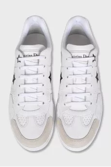 White leather lace-up sneakers