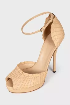 Beige leather stiletto sandals
