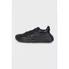 Black leather lace-up sneakers