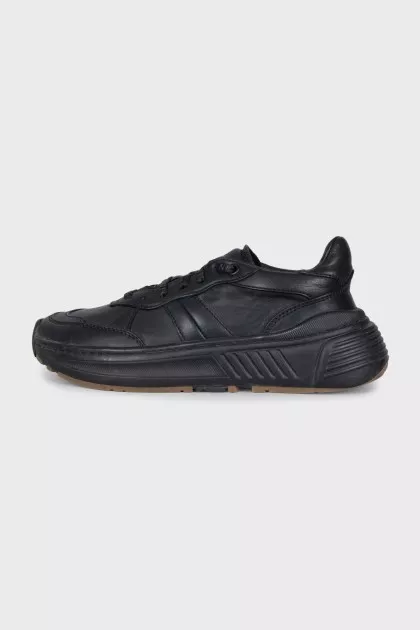 Black leather lace-up sneakers