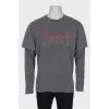 Men's gray long sleeve shirt with print