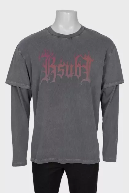Men's gray long sleeve shirt with print