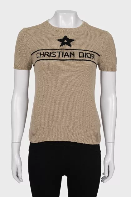 Short sleeve cashmere knit sweater