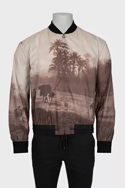 Men's printed zip-up bomber jacket