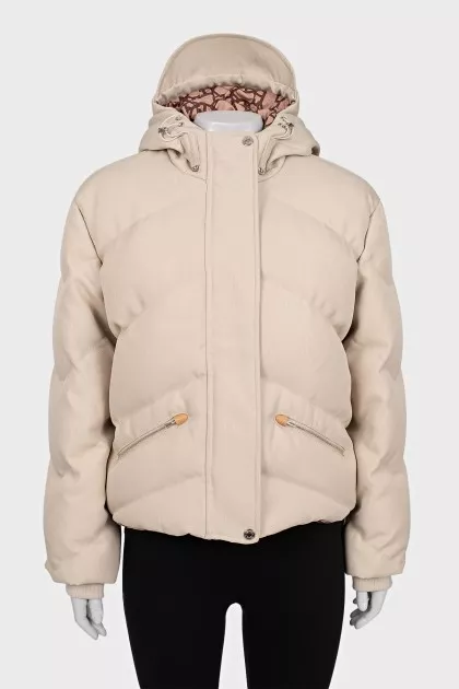 Beige quilted down jacket