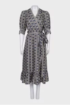 Wrap dress with puff sleeves