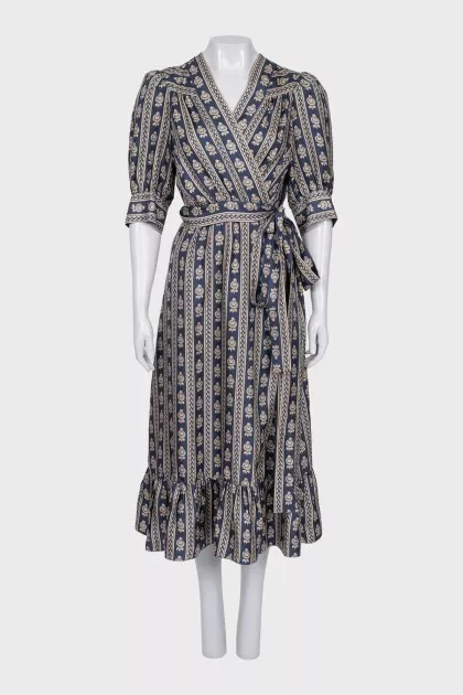 Wrap dress with puff sleeves