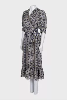 Wrap dress with puff sleeves