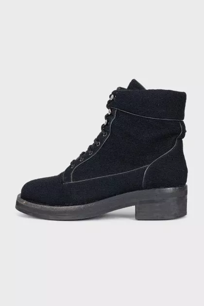 Black textile lace-up boots