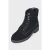 Black textile lace-up boots