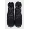 Black textile lace-up boots