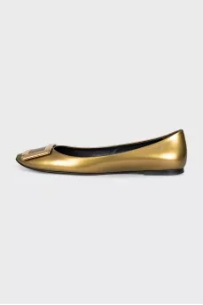 Gold leather ballet flats