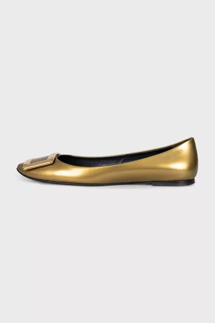 Gold leather ballet flats