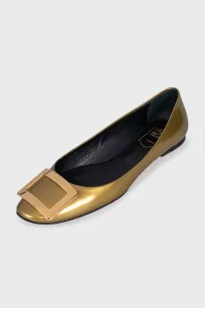 Gold leather ballet flats