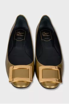 Gold leather ballet flats