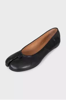 Tabi black leather ballet flats