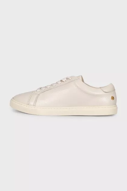Beige leather lace-up sneakers