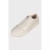 Beige leather lace-up sneakers