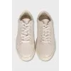 Beige leather lace-up sneakers