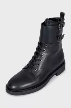 Black leather boots with straps