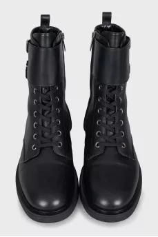 Black leather boots with straps