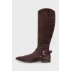 Brown suede pointed toe boots