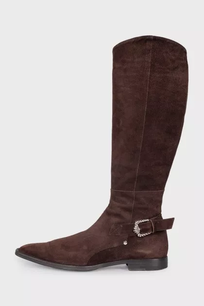 Brown suede pointed toe boots