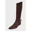 Brown suede pointed toe boots