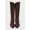 Brown suede pointed toe boots