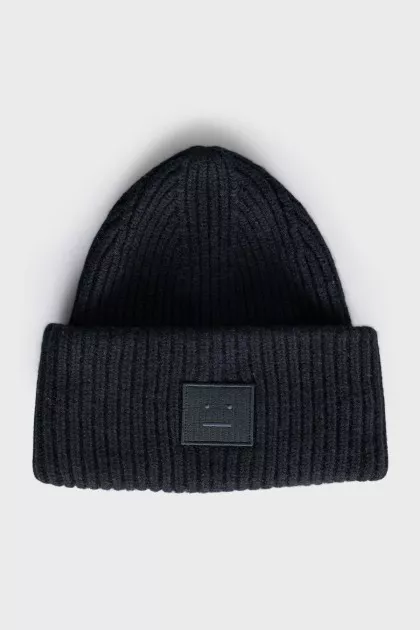 Black knitted hat with embroidery