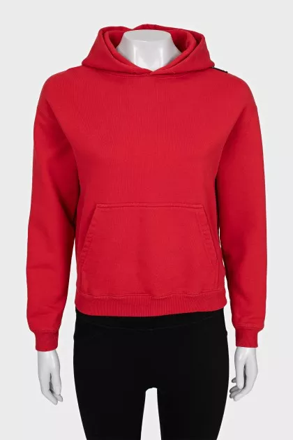 Red hoodie with a patch pocket