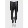 Black eco-leather trousers with stripes