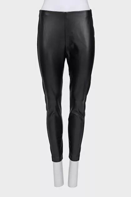 Black eco-leather trousers with stripes