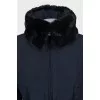 Blue down jacket with a belt