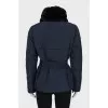 Blue down jacket with a belt