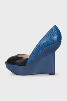 Blue leather platform shoes