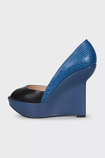 Blue leather platform shoes