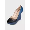 Blue leather platform shoes