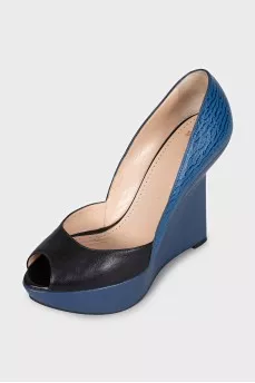 Blue leather platform shoes