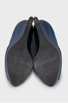 Blue leather platform shoes