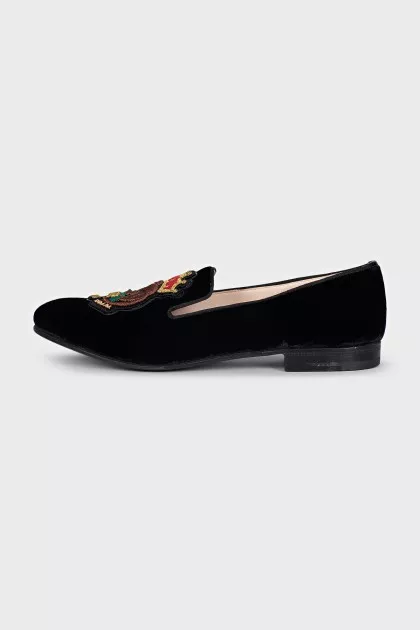 Textile loafers with embroidered tag