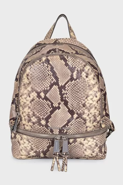 Leather backpack with animal print