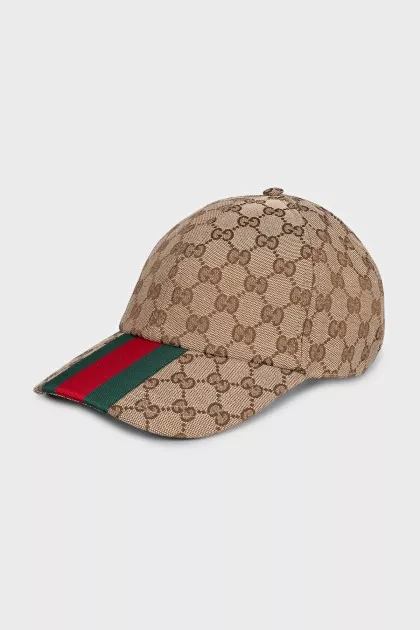 Men's textile cap with a signature print