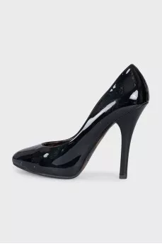 Black leather high heels