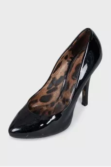 Black leather high heels