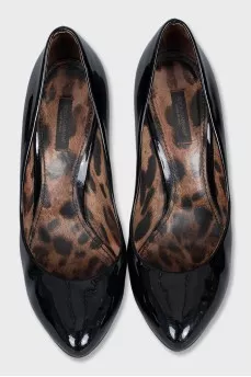 Black leather high heels