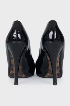 Black leather high heels