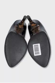 Black leather high heels