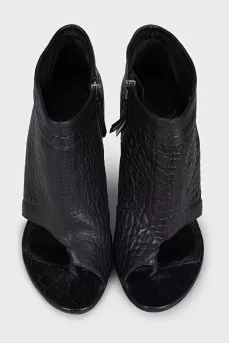 Leather open-toe ankle boots